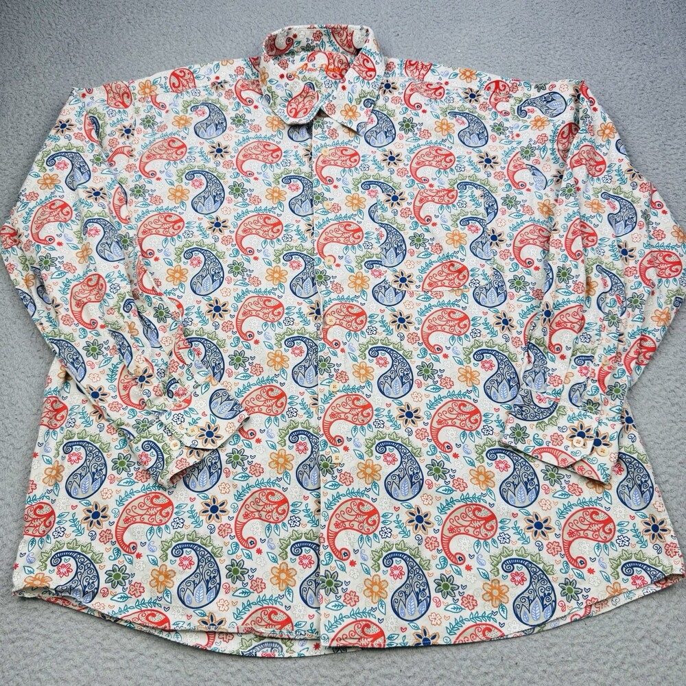 ALAN FLUSSER Shirt Mens XXL Multicolor Paisley Bright Club Casual No Wrinkle